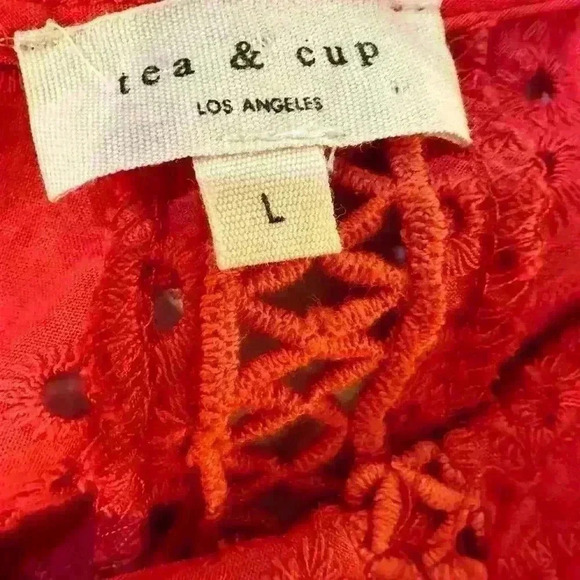 tea & cup Red Eyelet Romper Size Large - Picture 4 of 6